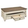 18 Inch Lift Top Two Tone Wooden Cocktail Table, White and Brown
