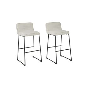 Channel Stitched Low Fabric Barstool with Sled Base, Set of 2, Gray