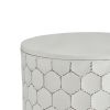 Round Shaped Metal Accent Stool with Honeycomb Pattern, White