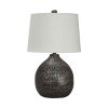 Pot Bellied Base Metal Table Lamp with Dotted Pattern, Black
