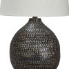 Pot Bellied Base Metal Table Lamp with Dotted Pattern, Black