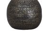 Pot Bellied Base Metal Table Lamp with Dotted Pattern, Black