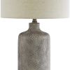 Textured Ceramic Frame Table Lamp with Fabric Shade, Gray and Off White