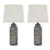 Fabric Shade Table Lamp with Textured Base, Set of 2, White and Black