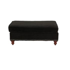 Fabric Ottoman with Nailhead Trim and Turned Feet, Black
