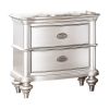 28 Inches 2 Drawer Wooden Nightstand with Turned Legs, Silver