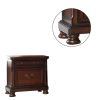 Two Drawers Wooden Nightstand with Bun Feet, Brown