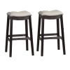 29 Inch Wooden Bar Stool with Upholstered Cushion Seat, Set of 2, Gray and Black