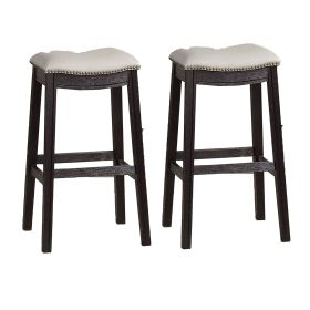 29 Inch Wooden Bar Stool with Upholstered Cushion Seat, Set of 2, Gray and Black