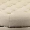 Round Shaped Fabric Ottoman with Nailhead Trim, Gray