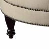 Round Shaped Fabric Ottoman with Nailhead Trim, Gray