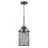 Cylindrical Grid Design Metal Chandelier with Wooden Accent, Black