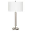 Metal Table Lamp with Fabric Drum Shade, White and Silver