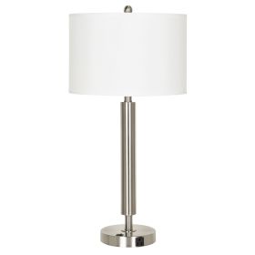 Metal Table Lamp with Fabric Drum Shade, White and Silver