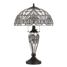 Glass Table Lamp with Umbrella Shade and Pull Chain Switch, Gray