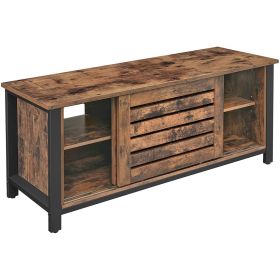 50 Inches TV Stand with Louvered Sliding Doors, Brown and Black