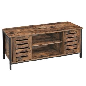 50 Inches Wooden TV Stand with 2 Louvered Doors, Brown and Black