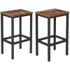 25.6 Inches Bar Stool with Wooden Seat, Set of 2, Brown and Black