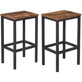 25.6 Inches Bar Stool with Wooden Seat, Set of 2, Brown and Black