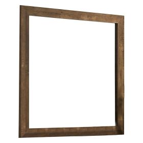 39 Inch Square Wooden Frame Rustic Mirror, Walnut