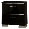 Two Drawer Nightstand with USB Charger and Bar Handle Pulls, Black