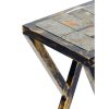 19.5 Inches Stone Top Plant Stand with Geometric Base, Black and Gray
