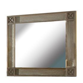 44 Inch Rectangular Mirror with Carved Corners, Brown