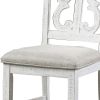 Open Scroll Back Wooden Side Chair with Padded Seat, Set of 2, White