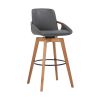 30 Inches Leatherette Swivel Barstool, Gray and Brown