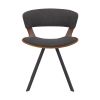 18 Inches Curved Padded Dining Chair with Angled Legs, Brown and Black