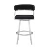 26 Inch Curved Seat Leatherette Swivel Barstool, Silver and Black