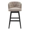 26 Inch Button Tufted Fabric Swivel Counter Stool, Angled Wood Legs, Beige
