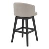26 Inch Button Tufted Fabric Swivel Counter Stool, Angled Wood Legs, Beige