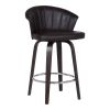 30" Channel Stitched Faux Leather Barstool with Tapered Legs, Brown