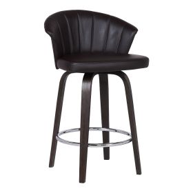 30" Channel Stitched Faux Leather Barstool with Tapered Legs, Brown