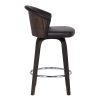 30" Channel Stitched Faux Leather Barstool with Tapered Legs, Brown