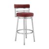 30 Inch Leatherette Counter Height Barstool, Silver and Red