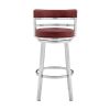 30 Inch Leatherette Counter Height Barstool, Silver and Red