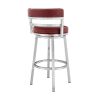 30 Inch Leatherette Counter Height Barstool, Silver and Red