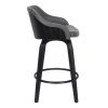 26 Inch Wooden and Leatherette Swivel Barstool, Black and Gray