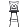 26  Inches Metal Cross Back Counter Barstool with Leatherette Seat, Gray