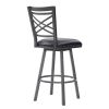 26  Inches Metal Cross Back Counter Barstool with Leatherette Seat, Gray