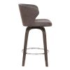 Curved Back Leatherette Barstool with Swivel Mechanism, Brown