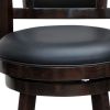 29 Inches Swivel Wooden Frame Counter Stool with Padded Back, Dark Brown
