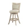 Curved Back Wood Swivel Counter Stool, Nailhead Trim, Driftwood Wire-Brush, Ivory