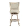 Curved Back Wood Swivel Counter Stool, Nailhead Trim, Driftwood Wire-Brush, Ivory