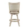 Curved Back Wood Swivel Counter Stool, Nailhead Trim, Driftwood Wire-Brush, Ivory
