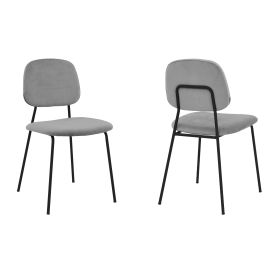 Metal Dining Chair with Velvet Upholstery, Set of 2, Black and Gray