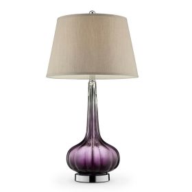 Onion Shaped Body Glass Table Lamp with Tapered Shade, Purple