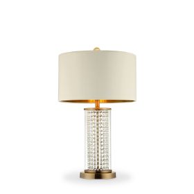 Table Lamp with Cylindrical Drum and Stacked Crystals, Gold